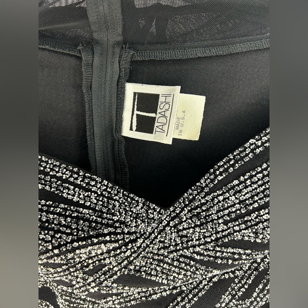 Women’s T by Tadashi Shoji Vintage 90s Black Silver Long Sleeve Maxi Dress Small - Picture 3 of 5